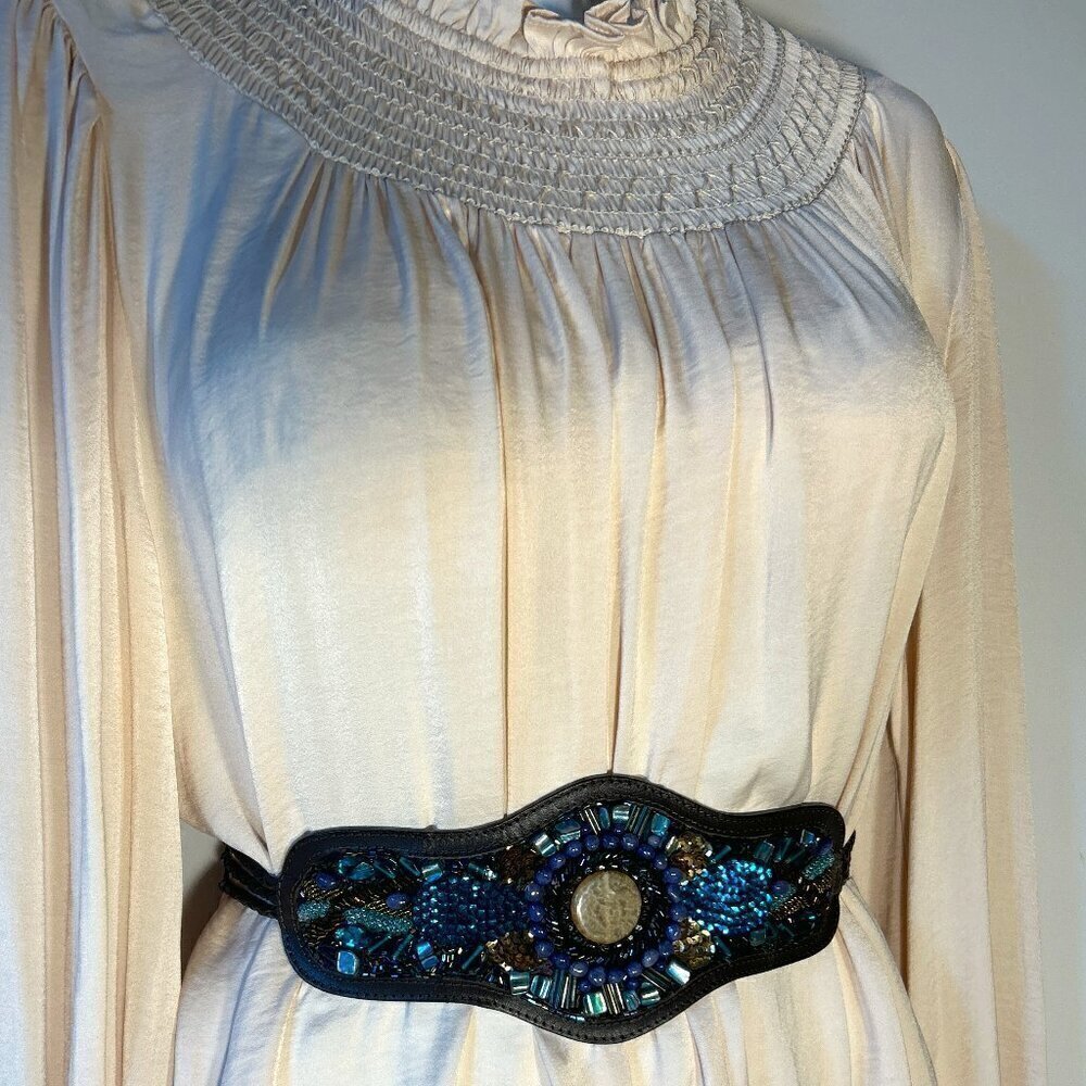 Beaded Medallion Adjustable Chain Belt SZ Small to 51" boho artsy unique fairy
